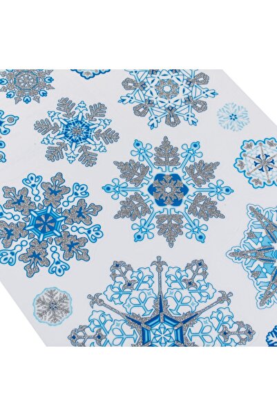 OEM Autocolante Decorative de Craciun Fulgi Bleu Glitter Argintiu 20x27cm