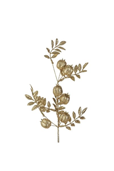 OEM Ramura Decorativa de Craciun cu Frunze & Rodie Glitter Auriu 59cm