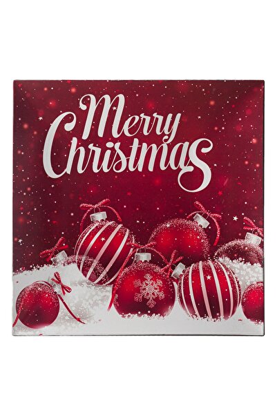 OEM Platou Decorativ de Craciun din Plastic Patrat Rosu Globuri Merry Christm...