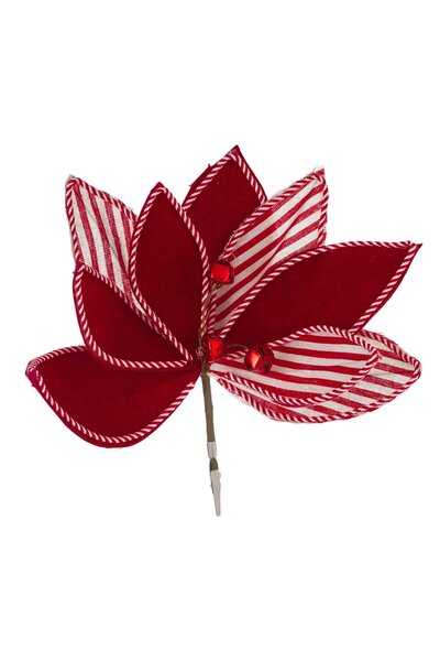 OEM Κόκκινο βελούδινο διακοσμητικό λουλούδι με ρίγες, κουδουνάκια και κλιπς 2...