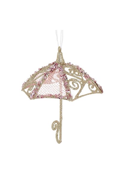 OEM Christmas Tree Ornament Umbrella with Glitter Pink Beige 11x11x14cm