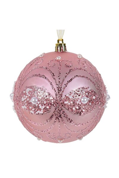 OEM Ornament Brad de Craciun Glob Roz cu Glitter & Margele Ø10cm