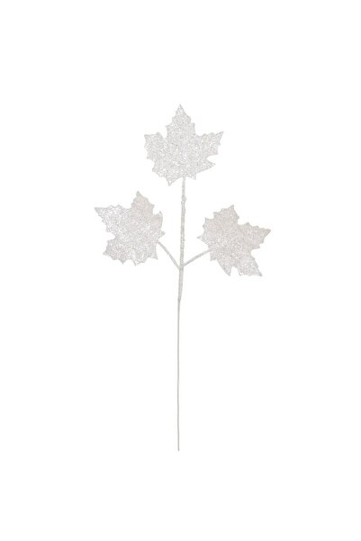 OEM Ramura Decorativa de Craciun Frunze Albe cu Glitter 51cm