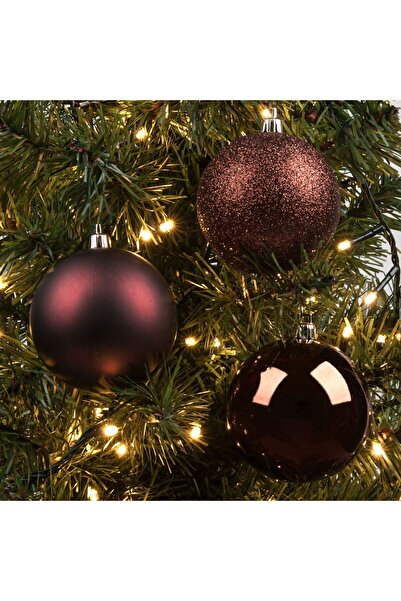OEM Set of Christmas Baubles Brown Matte Shiny Glitter Ø8m - 12pcs