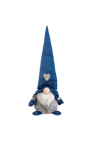OEM Figurina Decorativa Gnome de Craciun cu Corp Gri Caciula Albastra 48cm