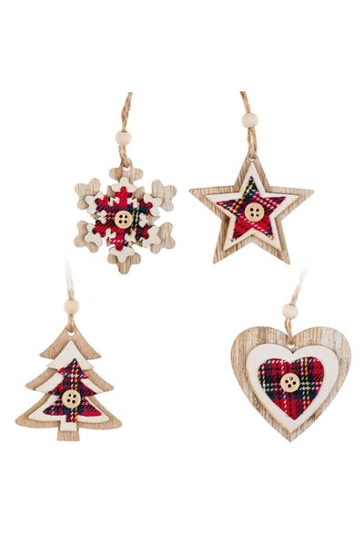OEM Χριστουγεννιάτικα Στολίδια Δέντρου Διάφορες Ξύλινες Φιγούρες Κόκκινες Καρ...