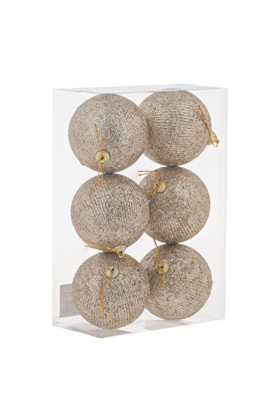 OEM Set of Champagne Beige Christmas Baubles with Glitter Ø8cm - 6pcs