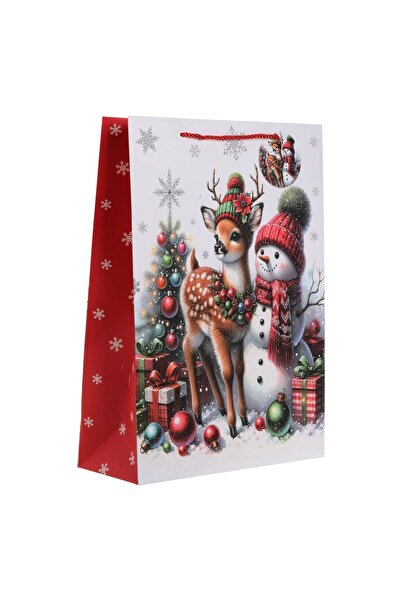 OEM Τσάντα Δώρου με Χριστουγεννιάτικο Σχέδιο Χιονάνθρωπος Τάρανδος Γκλίτερ & ...