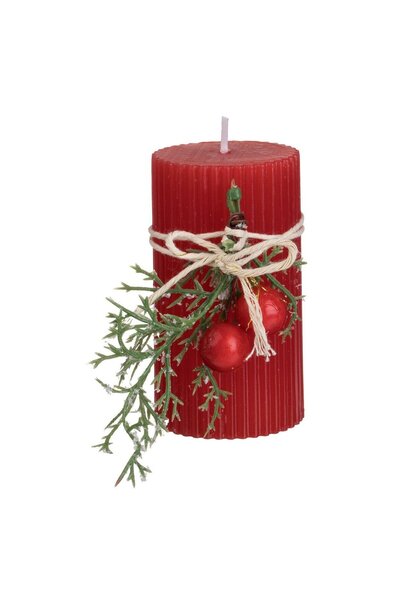 OEM Χριστουγεννιάτικο Διακοσμητικό Κερί με Ρίγες & Μπουκέτο Ø5x9εκ.