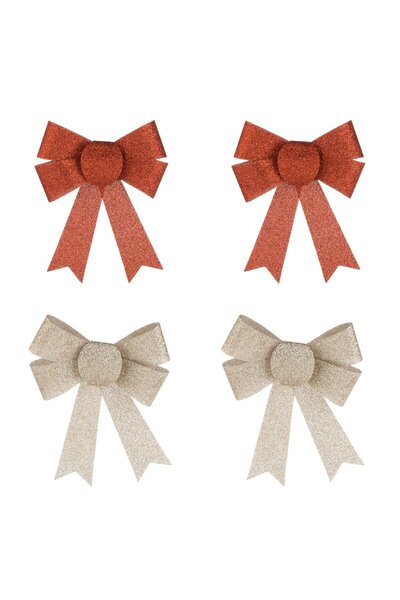 OEM Set Fundite Decorative de Craciun Bej Rosii cu Glitter 13cm - 4buc