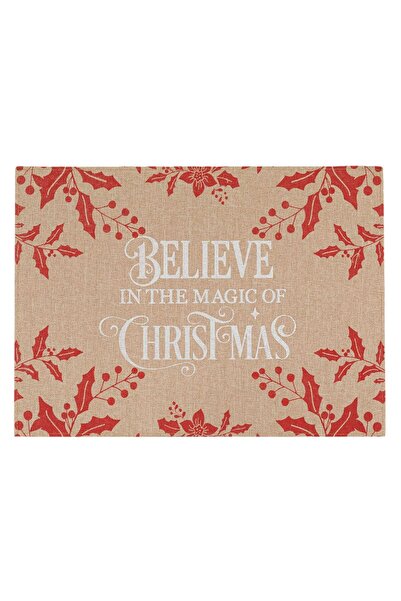 OEM Christmas Plate Holder Beige Linen Textile Message White Mistletoe Red 41x30cm