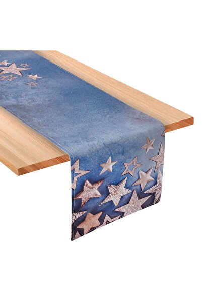 OEM Napron Decorativ de Craciun Albastru cu Stele Aurii 160x33cm