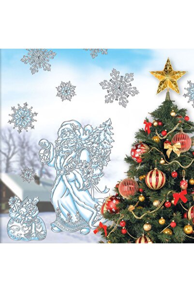 OEM Christmas Decorative Stickers Snowflakes Santa Claus Bag Silver Blue 29x41cm