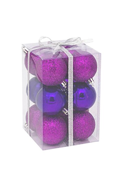 OEM Set of Purple Glitter Christmas Baubles Ø7cm - 12pcs
