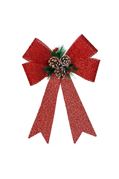 OEM Κόκκινος Χριστουγεννιάτικος Διακοσμητικός Φιόγκος με Γιρλάντα, Κώνους και...