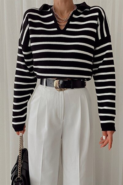 LocaMz Icepale Polo Neck Striped Knitwear Sweater