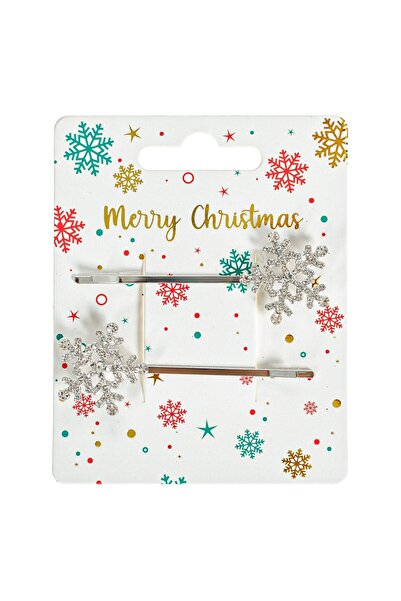 OEM Christmas Glitter Silver Snowflake Hair Clips - 2pcs