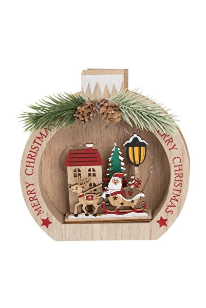 OEM Χριστουγεννιάτικη Ξύλινη Διακοσμητική Σφαίρα με Σκηνή και Φως LED 15x15εκ.