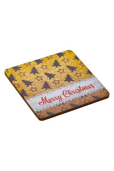 OEM Christmas Glass Holder MDF Merry Christmas Trees 11x11cm
