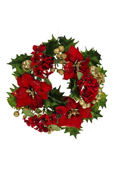 OEM Inel Decorativ Lumanare de Craciun cu Craciunite Rosii Pomusoare Aurii Glitter Ø24cm