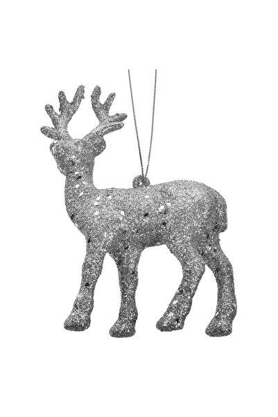 OEM Ornament Brad de Craciun Cerb cu Glitter Argintiu 12.5cm