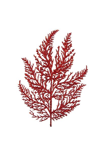 OEM Διακοσμητικό Χριστουγεννιάτικο Κλαδί Φτέρης με Κόκκινο Γκλίτερ 47 εκατοστά