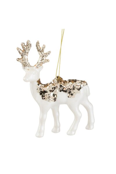 OEM Beige Pearl Reindeer Christmas Tree Ornament with Glitter 13cm