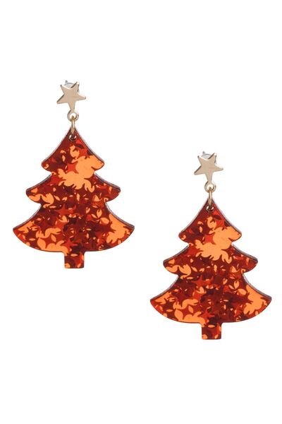 OEM Christmas Earrings Red Trees with Confetti Star