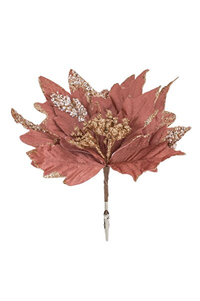 OEM Floare Decorativa de Craciun Catifelata Roz cu Glitter Paiete & Clips 28cm