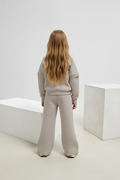 Magu Girl's Cotton Lettering Printed Sweatshirt and Palazzo Tracksuit Set