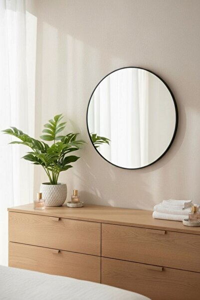 Casco مرآة دائرية بإطار أسود أنيق – قطر 80 سم