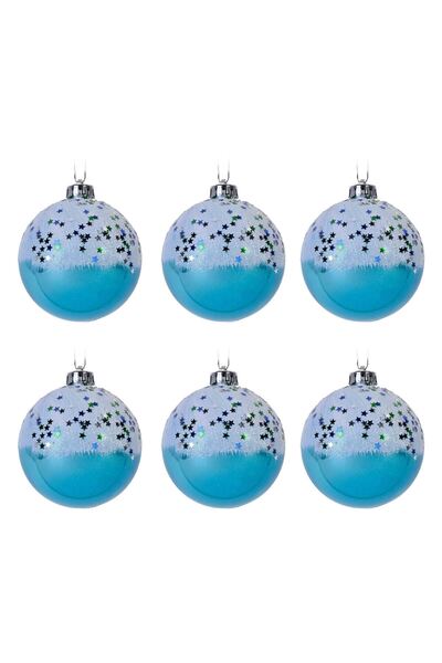 OEM Set of Christmas Baubles Turquoise Glitter White Stars Ø3cm - 6pcs
