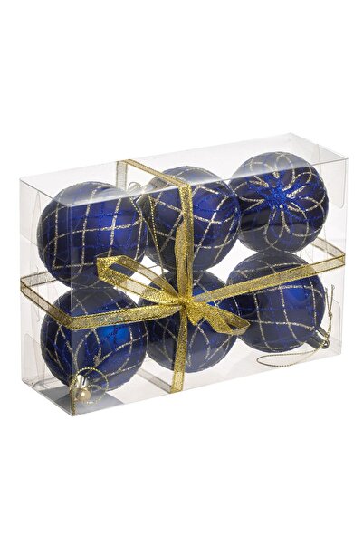 OEM Set Globuri de Craciun Albastre Mate Model Plasa cu Glitter Ø6cm - 6buc