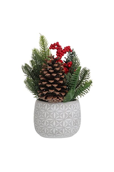 OEM Decorative Christmas Pot with Branches Cones & Berries Ø24x22cm
