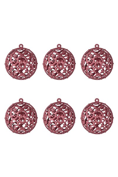 OEM Set of Pink Gold Christmas Baubles with Glitter Ø6cm - 6pcs