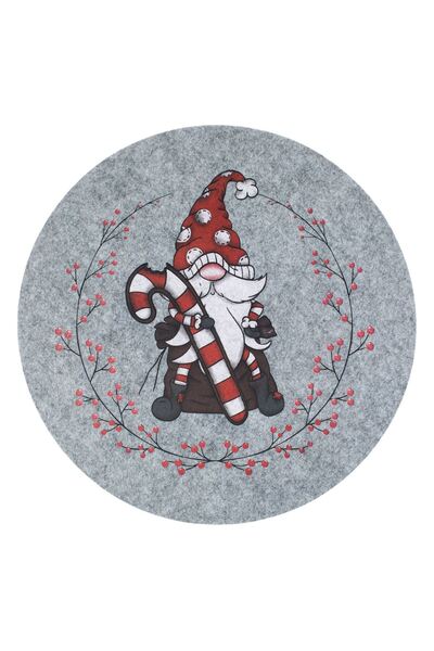 OEM Γκρι Τσόχινη Θήκη για Πιάτα/Γλυκά με Χριστουγεννιάτικη Φιγούρα Νάνου Ø38 εκ