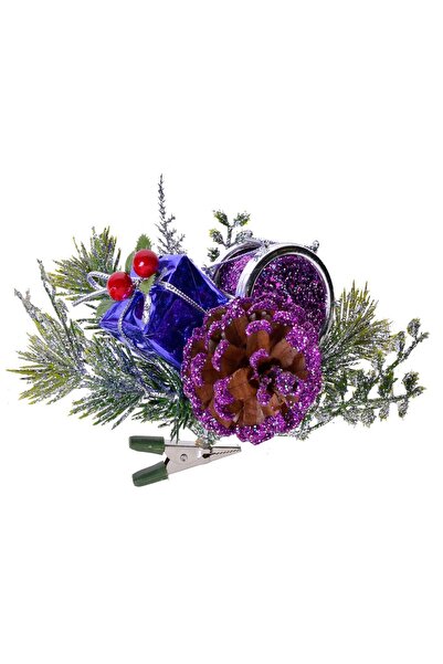 OEM Decoratiune de Craciun cu Clips Ramura Cadou Toba Con Mov 18cm