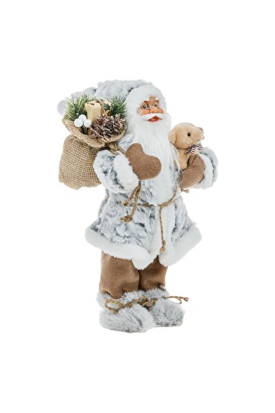 OEM Realistic Santa Claus Figurine White Gray Fur and Teddy Bear 30cm
