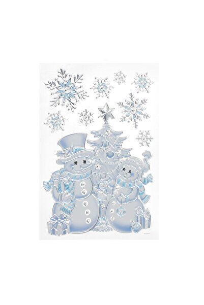 OEM Christmas Decorative Stickers Snowman Fir Tree Snowflakes Blue Silver 21x31cm