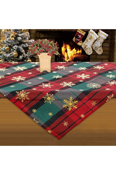 OEM Fata de Masa Decorativa de Craciun Caro Fulgi Folie Aurie 80x80cm