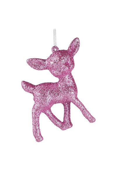 OEM Ornament Brad de Craciun Caprioara Roz cu Glitter 8.5cm