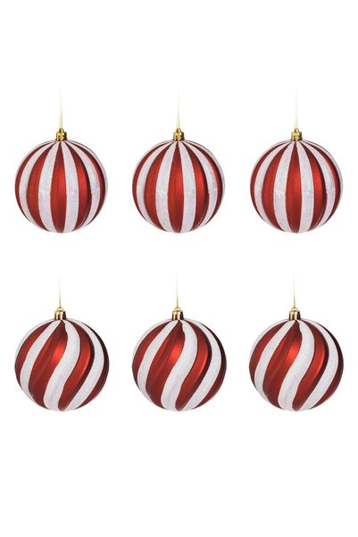 OEM Set Globuri de Craciun Candy Albe Perlate cu Dungi Rosii & Glitter Ø10cm ...