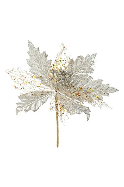 OEM Floare Decorativa de Craciun Bej Sampanie cu Model Dantela 26cm