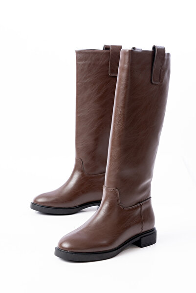 SEEM & BE Emma Zipperless Non-Slip Sole Matte Patent Leather Brown Women's Pull-On Boots