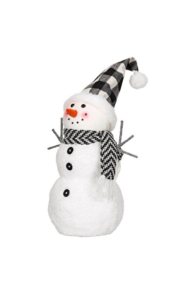 OEM Decorative Figure Snowman Black White Checkered Hat Scarf 48cm