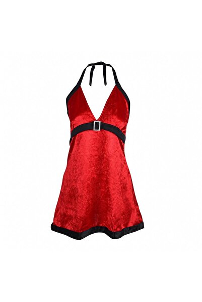 OEM Women's Underwear Red Velvet Dress with Buckle - One Size
