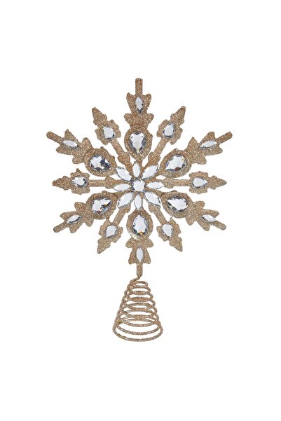 OEM 3D Beige Gold Snowflake Christmas Tree Top with Silver Glitter & Rhinesto...