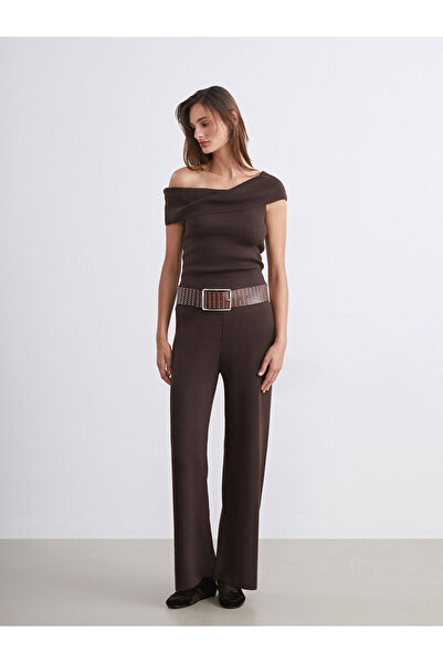 LC Waikiki Beige Elastic Waist Women's Knitwear Trousers