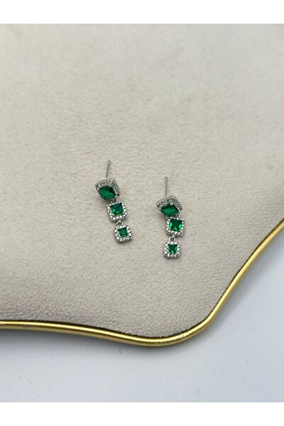 MyladyAccessoriess Yeşil Baget Taş Sallantılı Küpe (Çelilk)