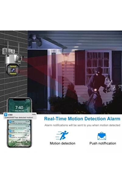 Zherqon Dual-Lens Wireless IP Surveillance Camera with Two-Way Audio (Grey/Black) + 32GB Card